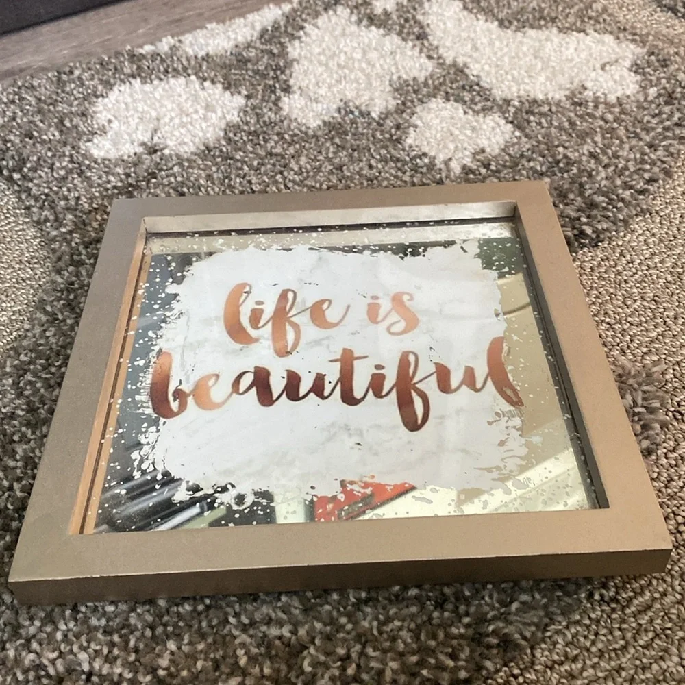 Vintage Pier 1 Life Is Beautiful Mirrored Wall Decor Sign Plaque 10x10